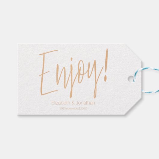 "Enjoy" Rose Gold Calligraphy Gastgeschenk Hochzei Geschenkanhänger (Vorderseite (Horizontal))