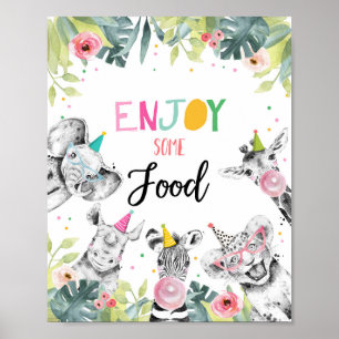 Enjoy Some Food Safari Party Animals Birthday Sign Poster