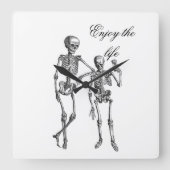 Enjoy the Life Skeleton Couple Wall Clock Quadratische Wanduhr (Vorderseite)
