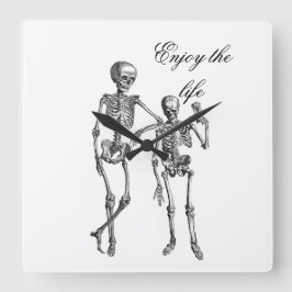 Enjoy the Life Skeleton Couple Wall Clock Quadratische Wanduhr