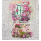 Enjoy The Ride Watercolor Bicycle With Flowers Duschvorhang (Vorderseite)