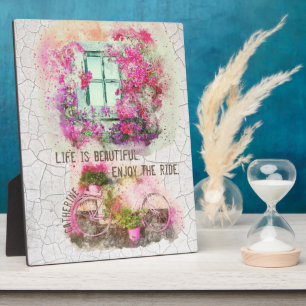 Enjoy The Ride Watercolor Bicycle With Flowers Fotoplatte