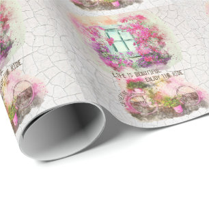 Enjoy The Ride Watercolor Bicycle With Flowers Geschenkpapier
