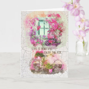 Enjoy The Ride Watercolor Bicycle With Flowers Karte