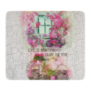 Enjoy The Ride Watercolor Bicycle With Flowers Schneidebrett