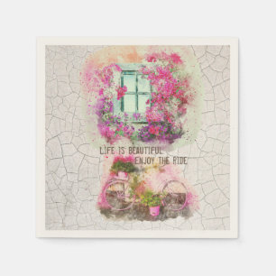 Enjoy The Ride Watercolor Bicycle With Flowers Serviette