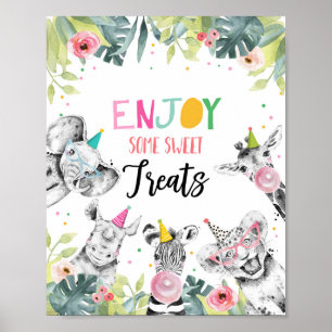 Enjoy Your Sweet Treats Safari Party Animals Sign Poster
