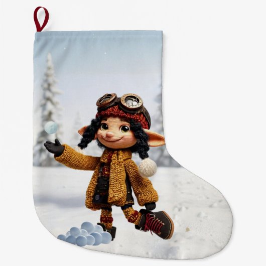 Enjoying A Snow Day Großer Weihnachtsstrumpf (Vorderseite)