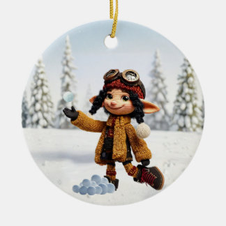 Enjoying A Snow Day Keramik Ornament