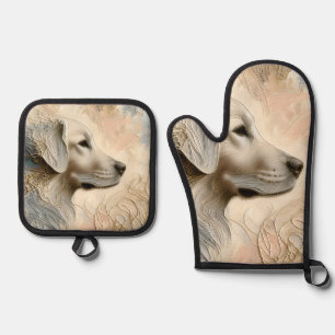 Enkaustischer Paint Portait eines Golden Retriever Ofenhandschuh & Topflappen-Set