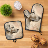 Enkaustischer Paint Portait eines Golden Retriever Ofenhandschuh & Topflappen-Set (Oben Unten)