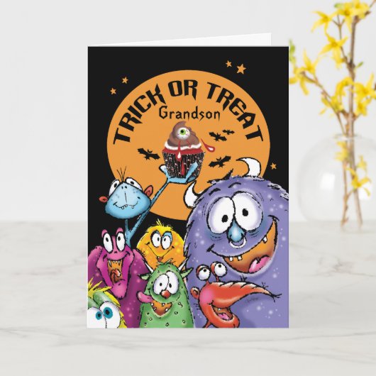 Enkel, Halloween-Monster, Trick oder Trete Karte (Gelbe Blume)