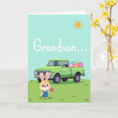 Enkel Hase LKW Ei Karte (Gelbe Blume)