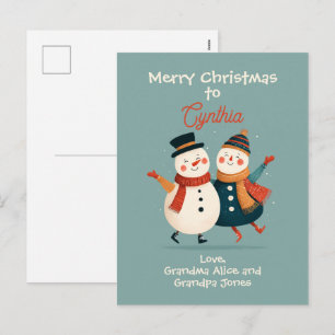 Enkel Schneemann Frohe Weihnachten Postkarte