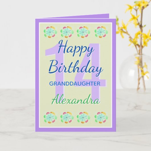 Enkelin 14 Modern Keepake Geburtskarte Karte (Gelbe Blume)