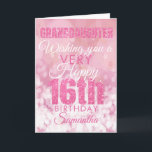 Enkelin 16. Girly Pink Glitzer Geburtstag Karte<br><div class="desc">Ein wunderschöner rosa Glitzer-Effekt16. Geburtstagskarte. Dieses feminine Girly Design ist der perfekte Weg,  um Ihrer Enkelin einen "sehr glücklichen 16. Geburtstag" zu wünschen.   Personalisieren Sie sich mit unserem eigenen individuelle Name und Botschaft. Rosa und weiße Typografie auf einem Hintergrund mit Blaseneffekten.</div>