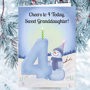 Enkelin 4. Geburtstag Schneemann mit schneereicher Karte