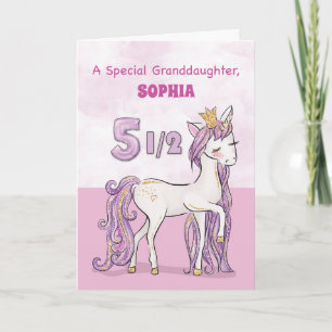 Enkelin 5 und ein halbes Geburtstag Rosa Pferd Karte