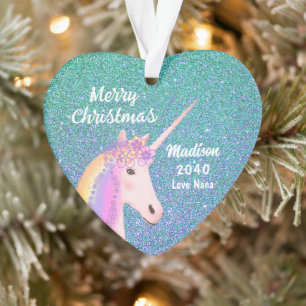 Enkelin Aquamarin Blue Glitzer Unicorn Name Herzst Ornament