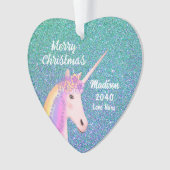 Enkelin Aquamarin Blue Glitzer Unicorn Name Herzst Ornament (Vorderseite)