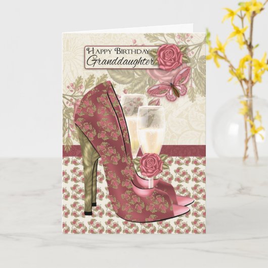 Enkelin Champagne und Schuh-Schmetterling Karte (Gelbe Blume)