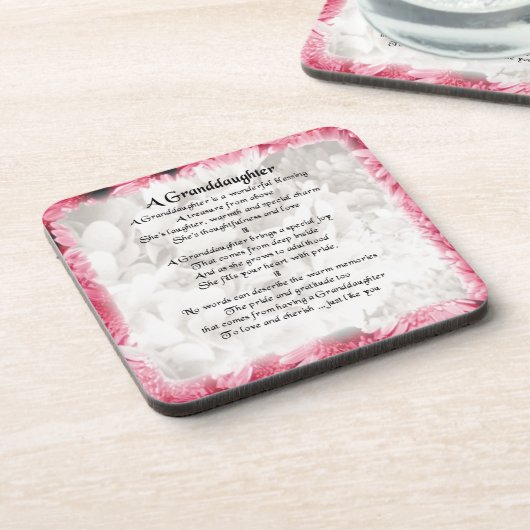 Enkelin-Gedicht - rosa Blumenmuster Getränkeuntersetzer (Linke Seite)