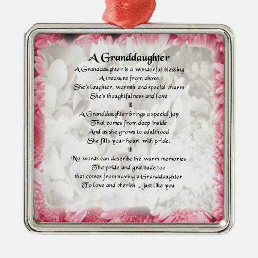 Enkelin-Gedicht - rosa Blumenmuster Silbernes Ornament (Vorne)