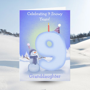 Enkelin Glücklicher 9. Geburtstag Schneemann Bauen Karte