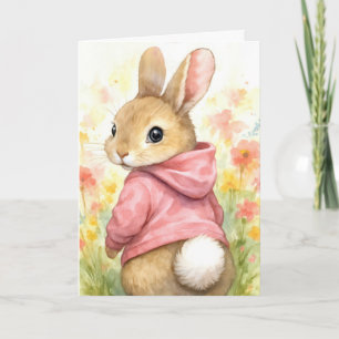 Enkelin Osthase in einem rosa Hoodie Karte