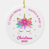 Enkelin Unicorn Rosa Blume Personalisiert Keramik Ornament (Hinten)