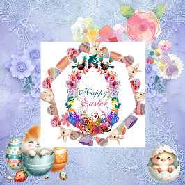 Enkelkind Frohe Ostern Ei Hase Rahmen Vögel Floral Feiertagskarte