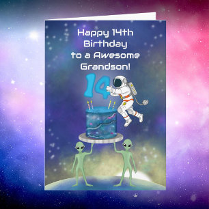 Enkelkind Glücklicher 14. Geburtstag Astronaut mit Karte