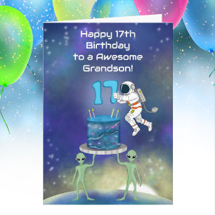 Enkelkind Glücklicher 17. Geburtstag Astronaut mit Karte