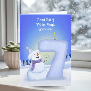 Enkelkind Glücklicher 7. Geburtstag Schneemann Karte