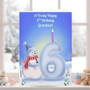 Enkelsohn 6. Geburtstag Schneemann Schnee Karte