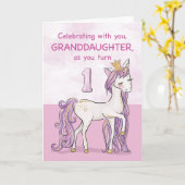 Enkeltochter 1. Geburtstag Rosa Pferd mit Krone Karte (Gelbe Blume)