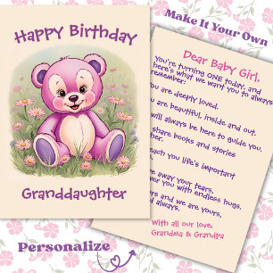 Enkeltochter erster Geburtstag Rosa Teddybär Karte