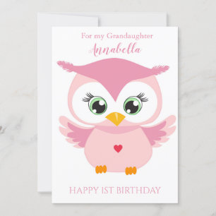 Enkeltochter erster Geburtstag Süße rosa Eule Foto Karte