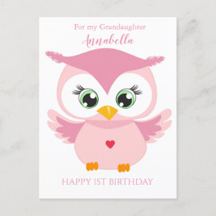 Enkeltochter erster Geburtstag Süße rosa Eule Foto Postkarte