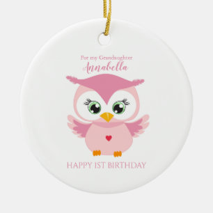 Enkeltochter erster Geburtstag Süße rosa Eule Keramik Ornament