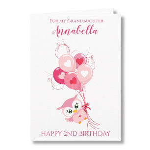 Enkeltochter Zweiter Geburtstag Süße Rosa Eule Fot Karte