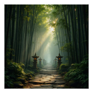 Enlightened Path: The Bamboo Forest Sanctuary Poster