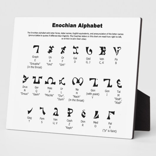 Enochian Alphabet Chart Fotoplatte (Seite)