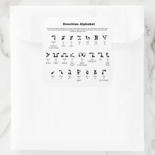 Enochian Alphabet Chart Quadratischer Aufkleber (Tasche)
