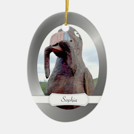 Enormer Vogel mit Wurm im Schnabel Keramikornament (Vorne)