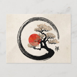 Enso Circle and Bonsai Tree on Canvas Postkarte