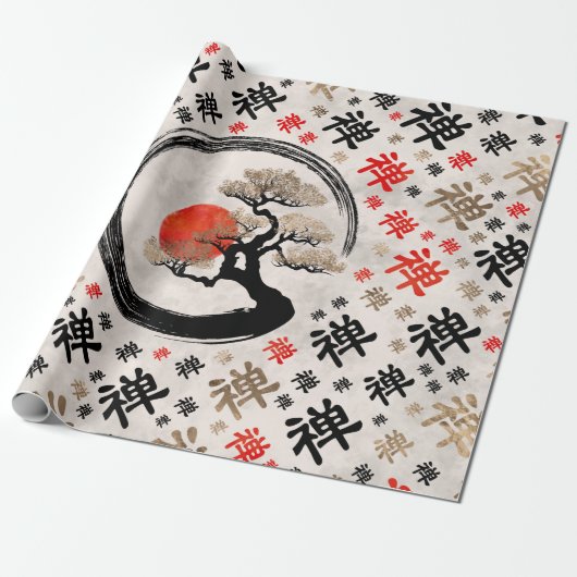 Enso Circle Bonsai Tree on Zen Symbol Muster Geschenkpapier (Ungerollt)