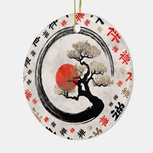 Enso Circle Bonsai Tree on Zen Symbol Muster Keramik Ornament (Links)
