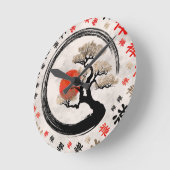 Enso Circle Bonsai Tree on Zen Symbol Muster Runde Wanduhr (Winkel)