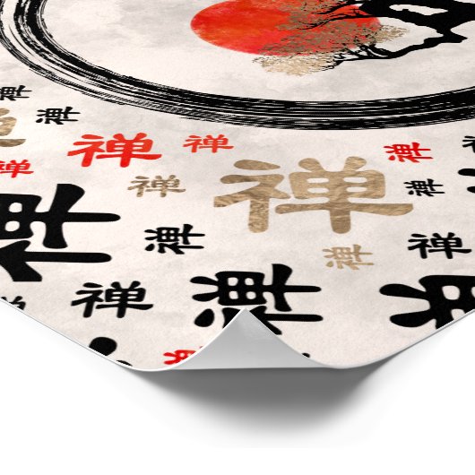 Enso Circle Bonsai Tree on Zen Symbol pattern Poster (Ecke)